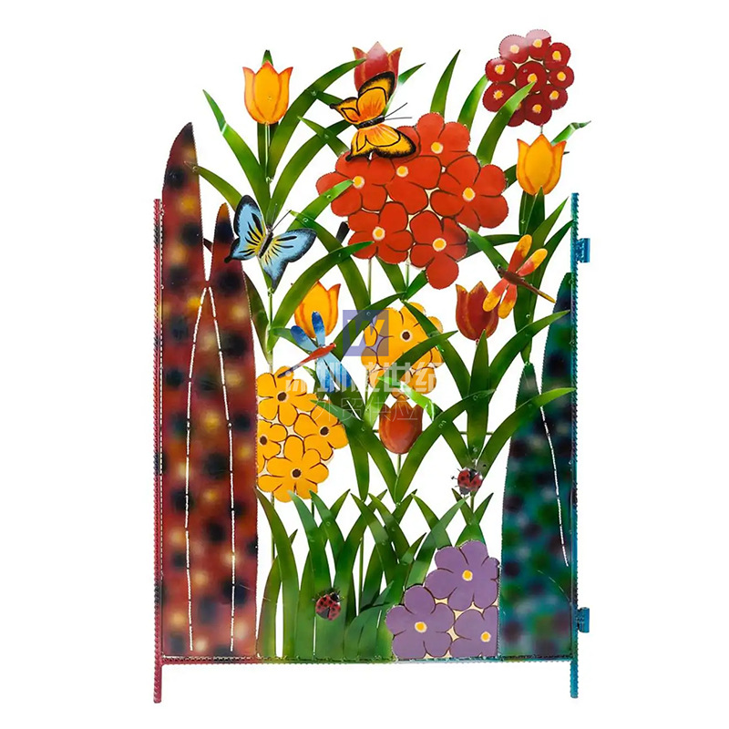 Vibrant Floral Metal Garden Fence Decoration - Fesara