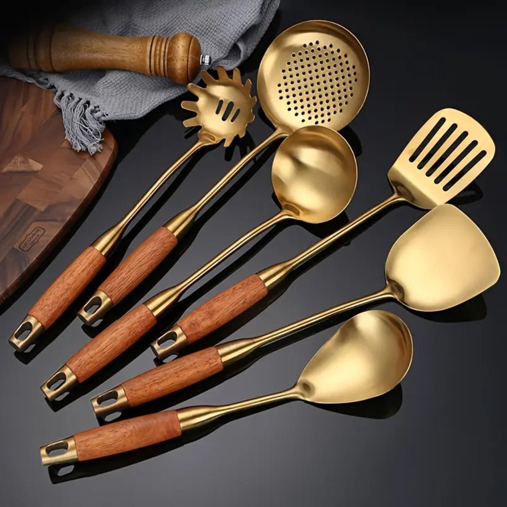 Premium Golden Cooking Utensil Set 6 Piece - Fesara