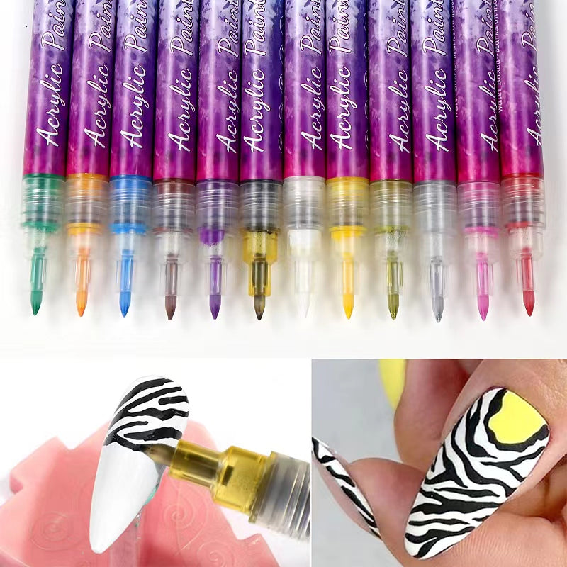 Fesara | Slim 12 Shade Curved Nail Art Pen