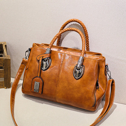 Luxury Wax Leather Boston Tote Bag