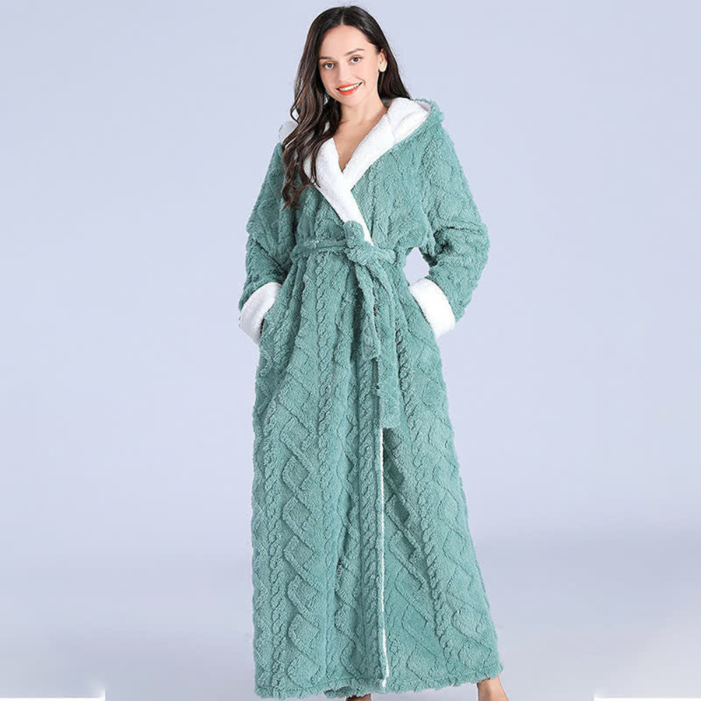 Cozy Fleece Hooded Robe for Women Home Lounge Wear