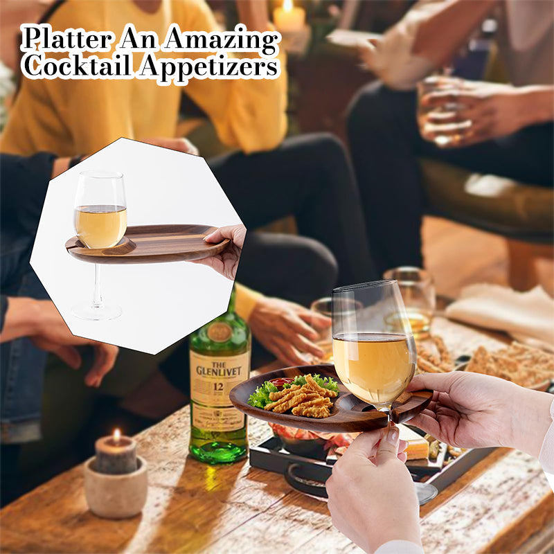 Stylish Snack Plate with Wine Glass Holder