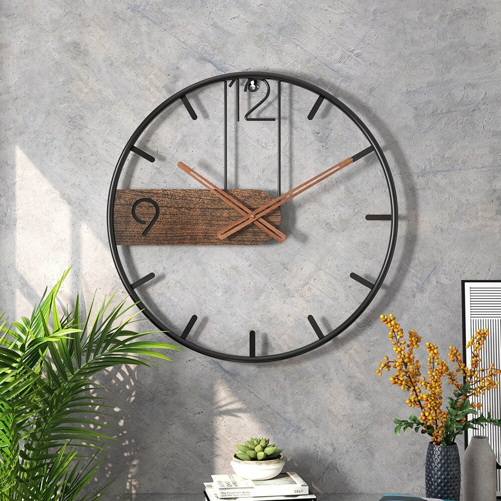 Rustic Wooden Wall Clock | Contemporary Metal Detail