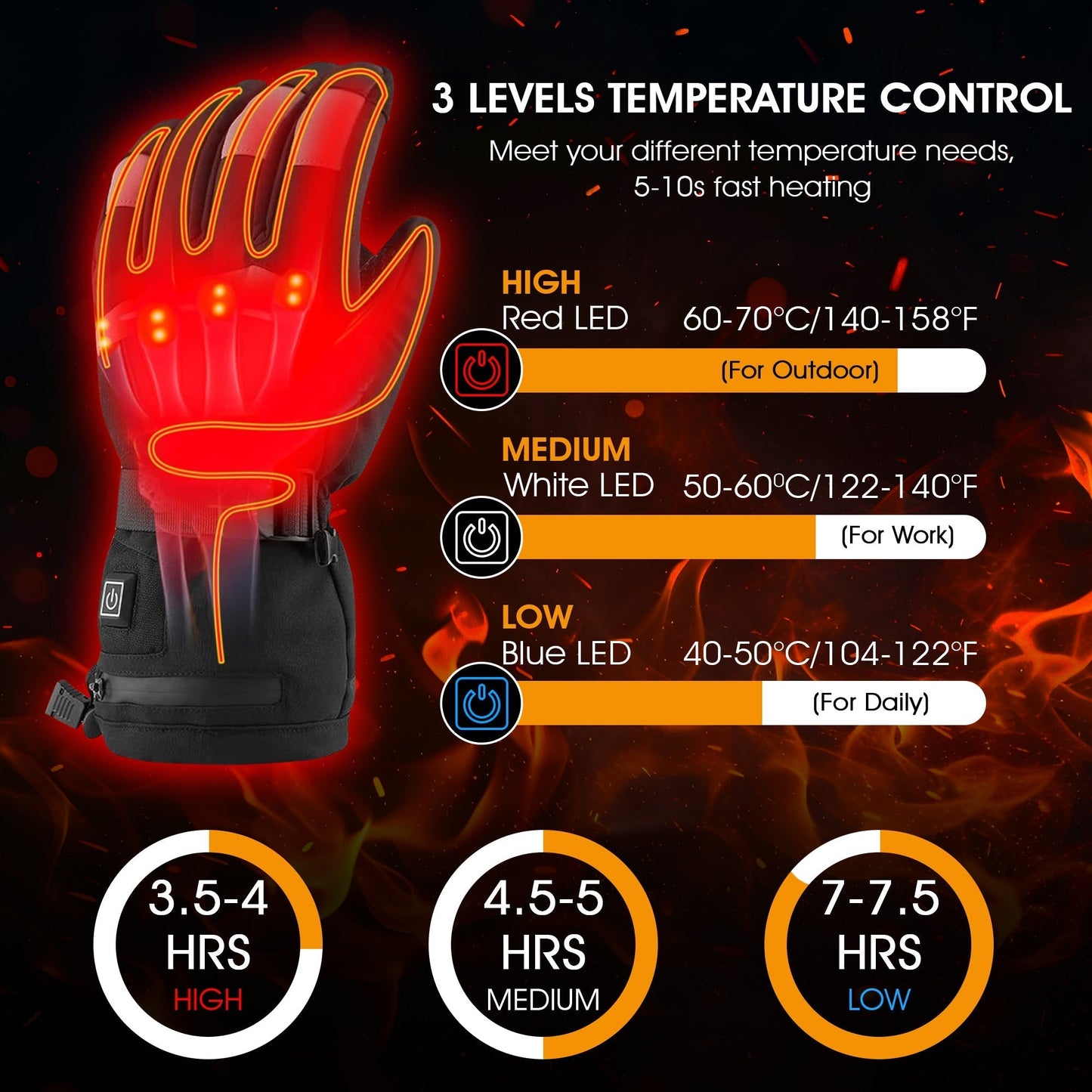 Warm Rechargeable Gloves with 3 Heat Settings