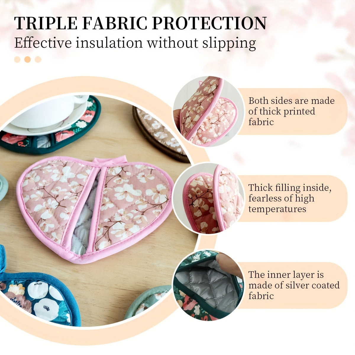 Heat Resistant Oven Mitts with Cute Heart Grip Pads