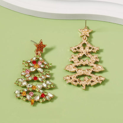 Sparkly Xmas Tree Dangle Earrings with Stones