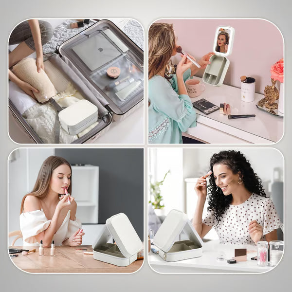 Travel Makeup Case with LED Lighted Mirror