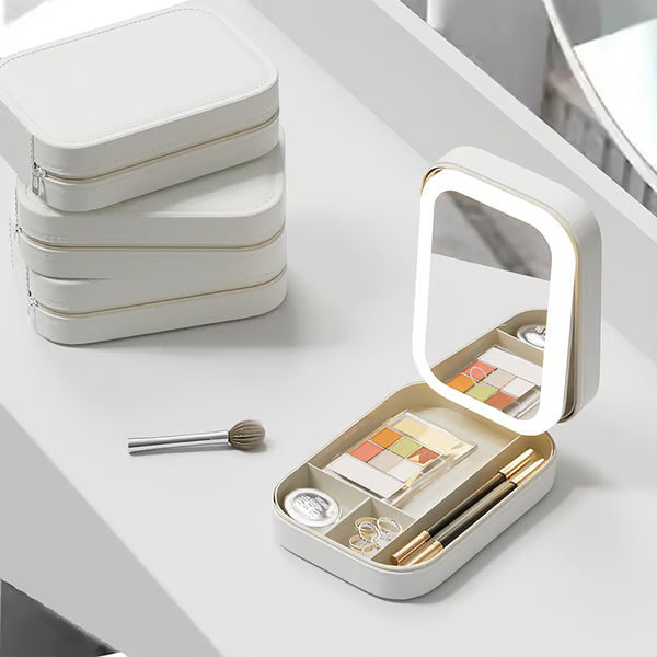 Travel Makeup Case with LED Lighted Mirror - Fesara