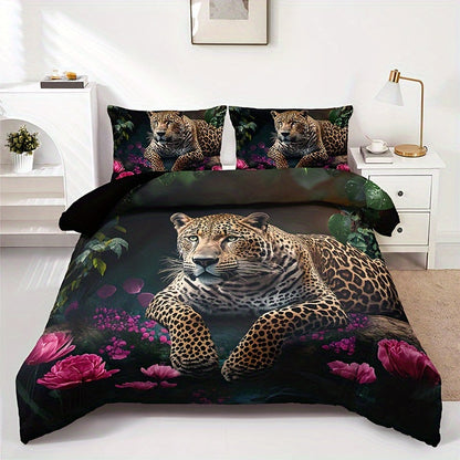 Elegant Floral Animal Print 3pc Bedding Set