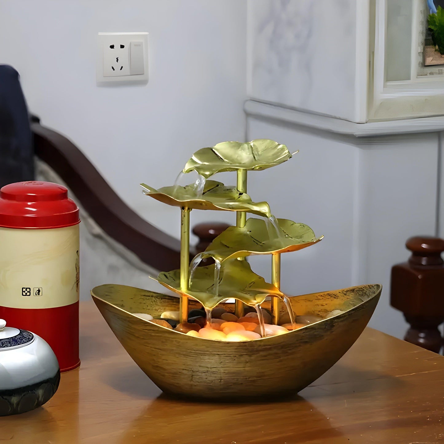 Classic Bronze Water Fountain with LED Light