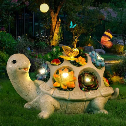 Outdoor Solar Powered Turtle Decor Statue with LED Lights - Fesara