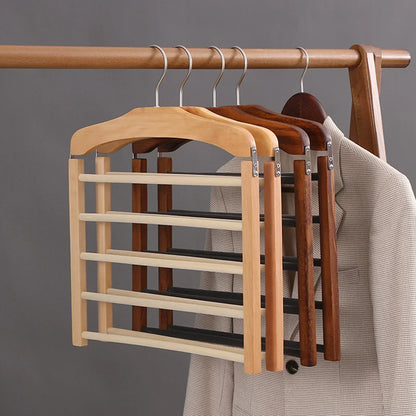 Compact Wooden Multi-Pant Hanger