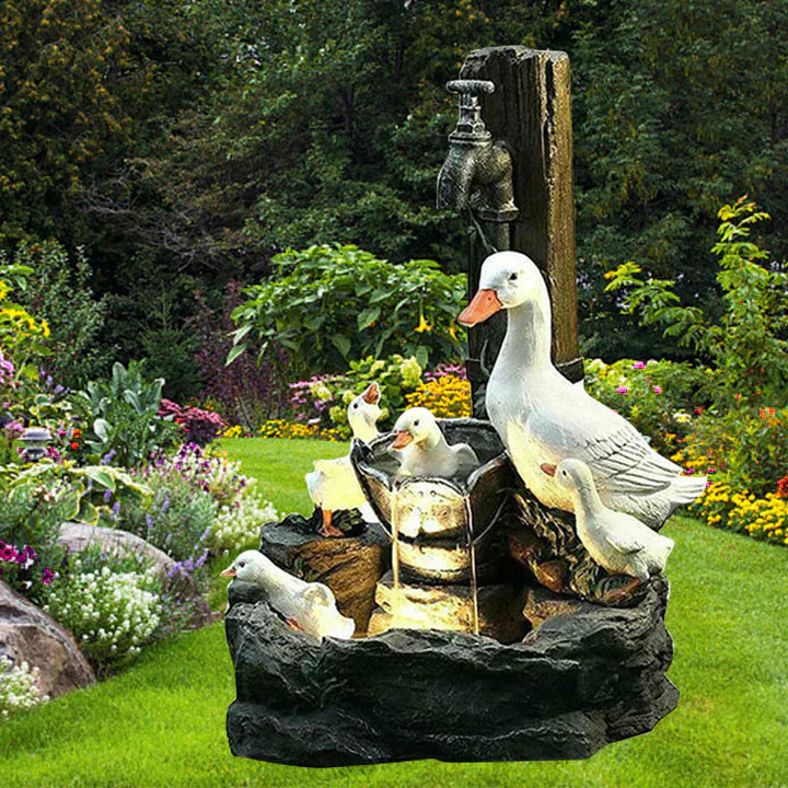 Colorful Duck Family Garden Water Fountain - Fesara