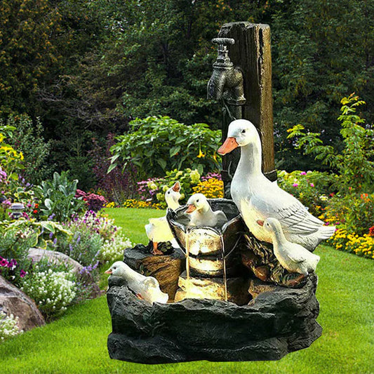Colorful Duck Family Garden Water Fountain - Fesara