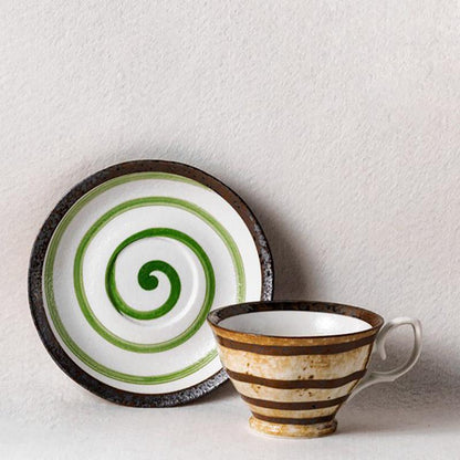 Artisan Ceramic Green Tea Cup and Saucer Set