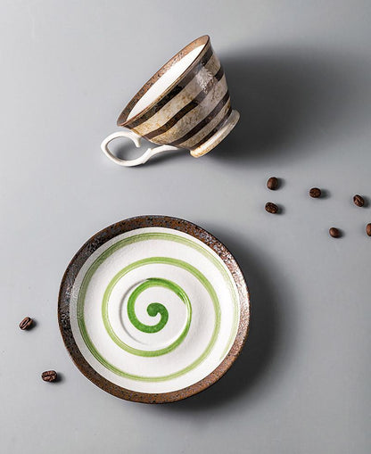 Artisan Ceramic Green Tea Cup and Saucer Set