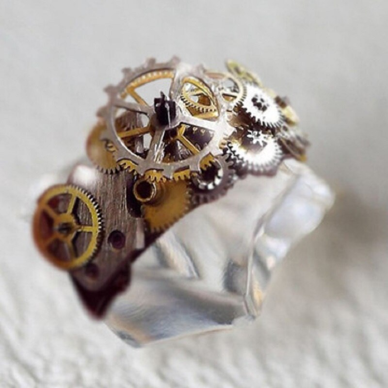 Unique Gold Tone Mechanical Style Unisex Ring