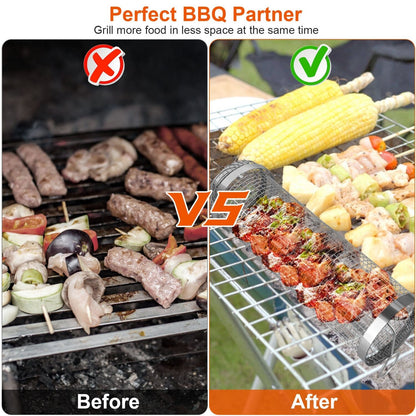 Compact 2-Piece BBQ Rolling Grill Stainless Steel Set