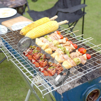 Compact 2-Piece BBQ Rolling Grill Stainless Steel Set