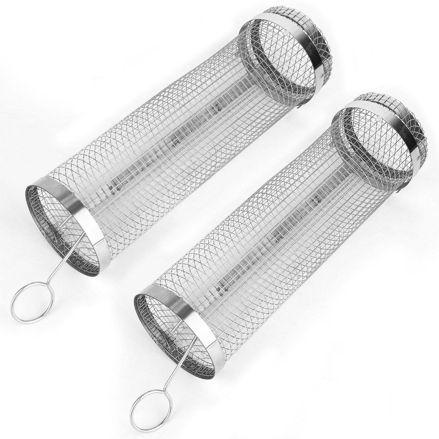 Compact 2-Piece BBQ Rolling Grill Stainless Steel Set