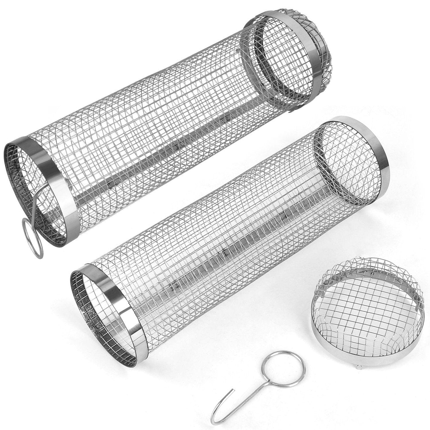 Compact 2-Piece BBQ Rolling Grill Stainless Steel Set