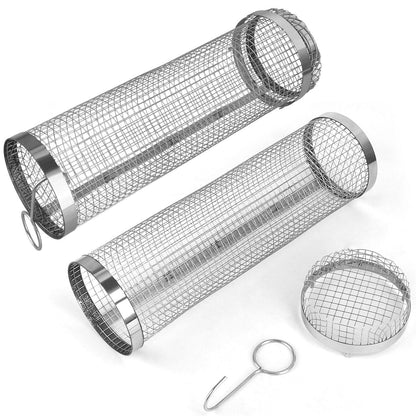 Compact 2-Piece BBQ Rolling Grill Stainless Steel Set