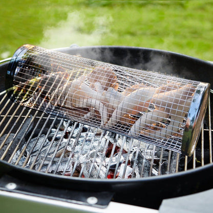 Compact 2-Piece BBQ Rolling Grill Stainless Steel Set