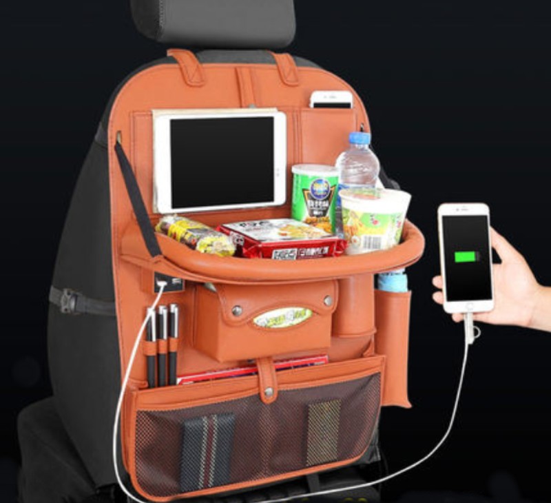 Car Backseat Organizer Storage Bag with USB Chargers