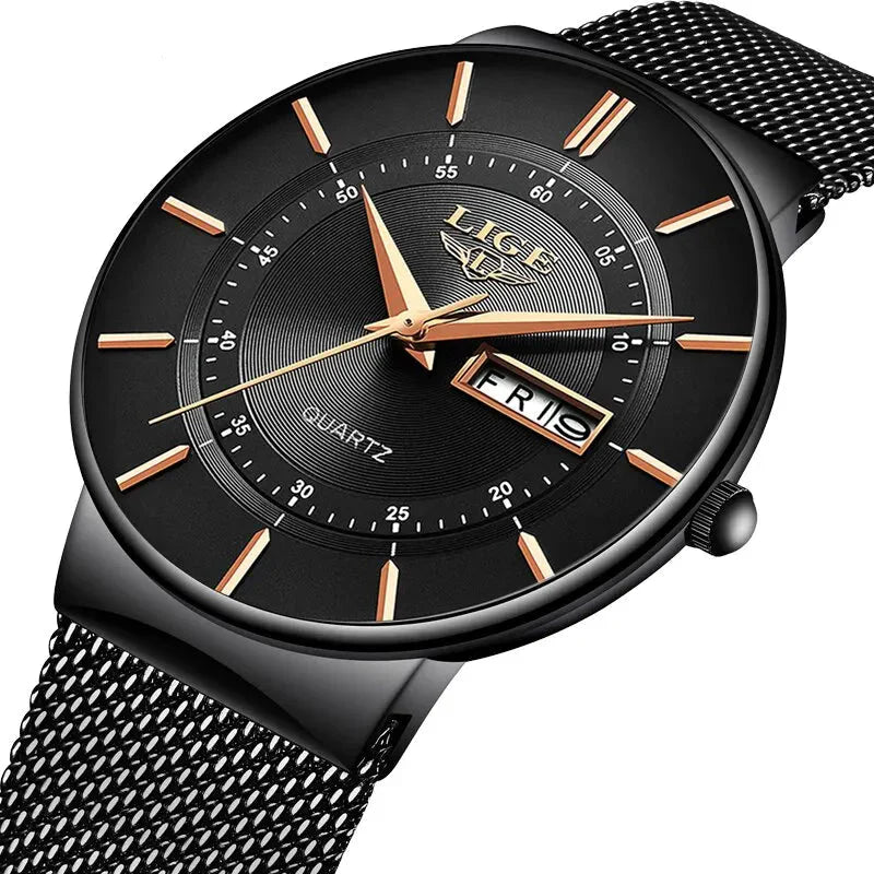 Slim Men's Waterproof Stainless Steel Quartz Watch - Fesara