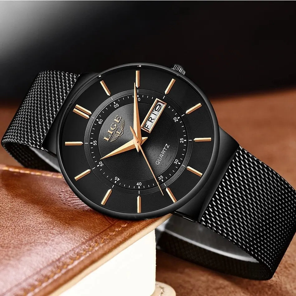 Slim Men's Waterproof Stainless Steel Quartz Watch