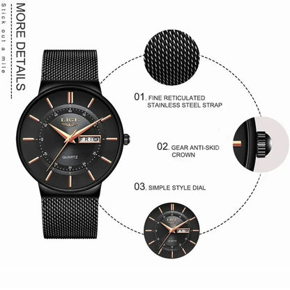 Slim Men's Waterproof Stainless Steel Quartz Watch