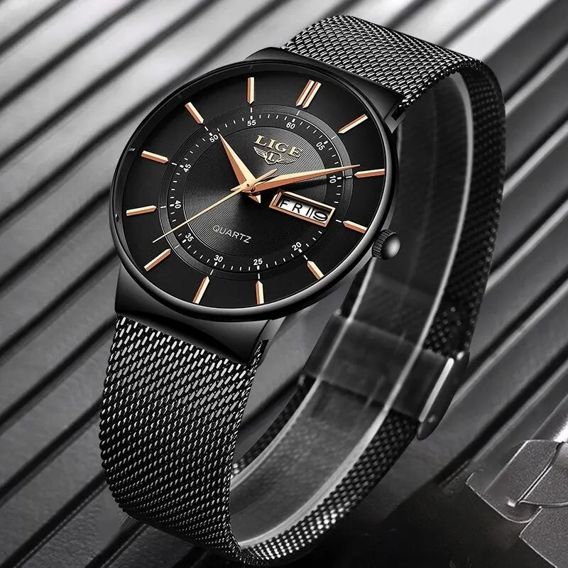 Slim Men's Waterproof Stainless Steel Quartz Watch