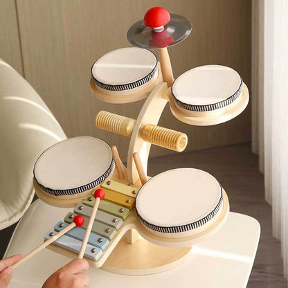 Kid's Wooden Drum Set and Xylophone Toy