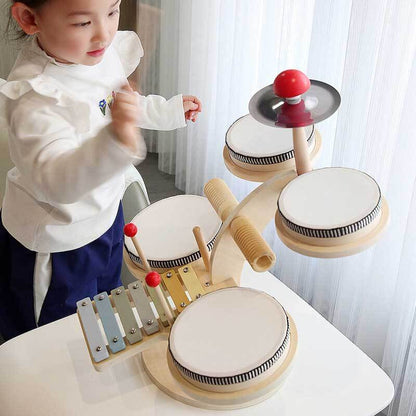 Kid's Wooden Drum Set and Xylophone Toy