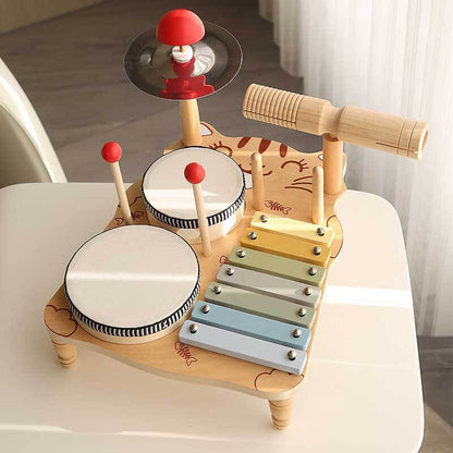Kid's Wooden Drum Set and Xylophone Toy