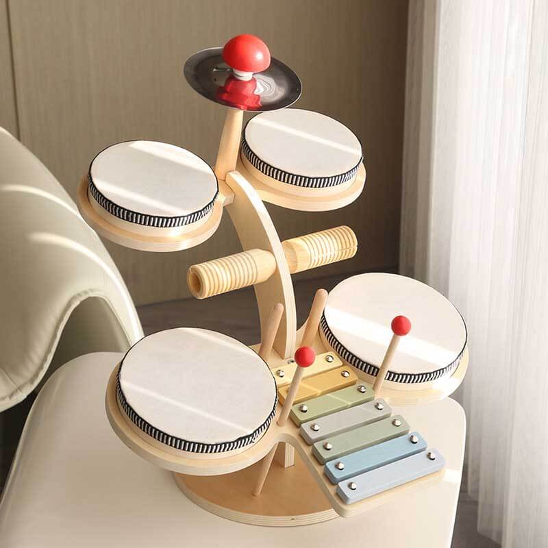Kid's Wooden Drum Set and Xylophone Toy
