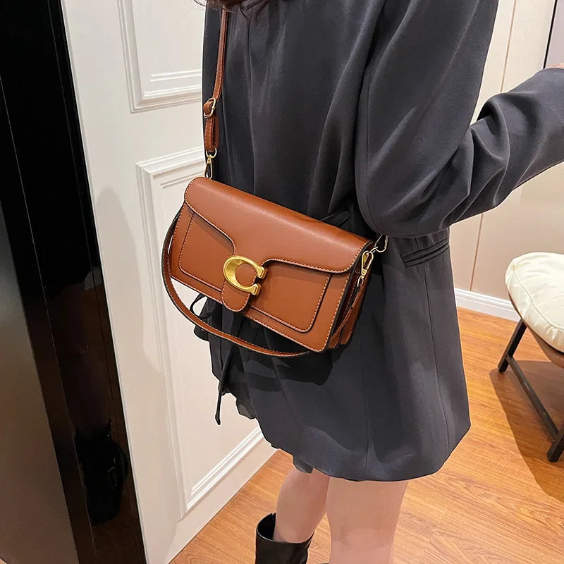 2025 New Women's High-End Pure Color Simple Square Bag Multi-Layer Commuting Single Shoulder Bag Neutral Minimalist Style 3