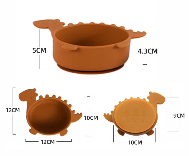 Soft Silicone Baby Bowl with Dinosaur Design