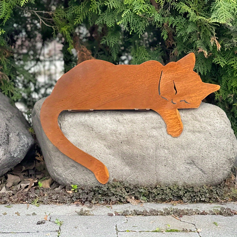Outdoor Cute Cat Garden Statue Rustic Iron Decor - Fesara