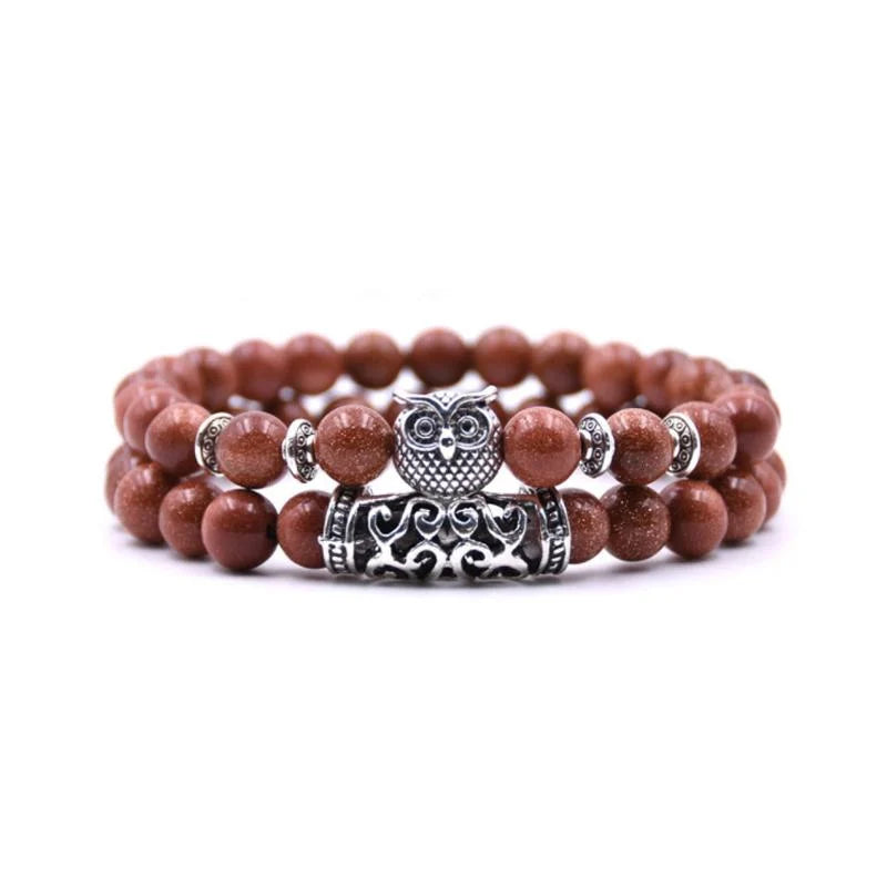 Boho Owl Beaded Stone Wristband