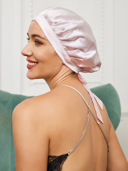 Soft Silk Sleep Cap with Satin Ribbons