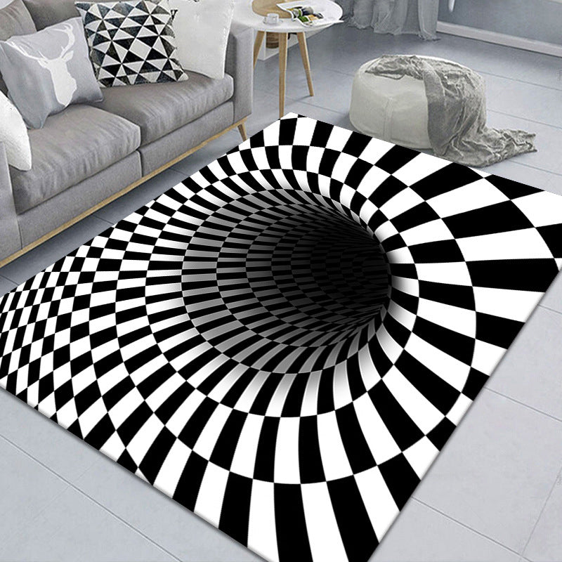 Stylish 3D Pattern Black Area Rug Soft Non-Slip Carpet