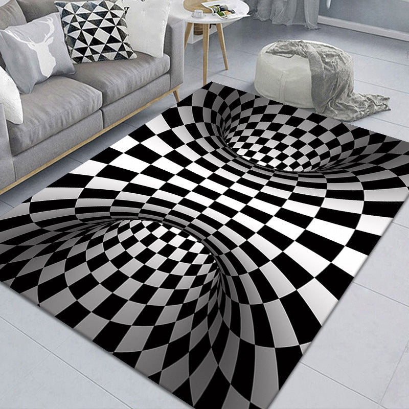 Stylish 3D Pattern Black Area Rug Soft Non-Slip Carpet
