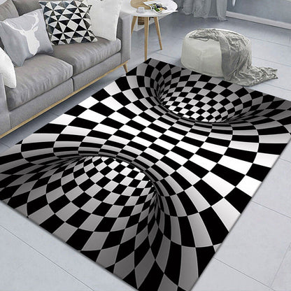 Stylish 3D Pattern Black Area Rug Soft Non-Slip Carpet