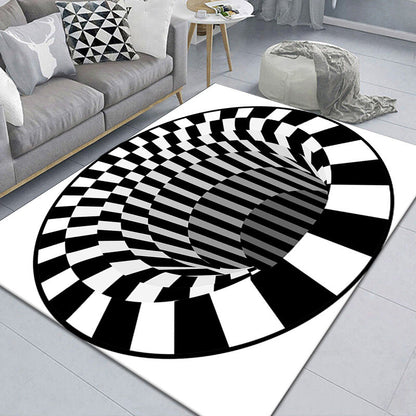 Stylish 3D Pattern Black Area Rug Soft Non-Slip Carpet