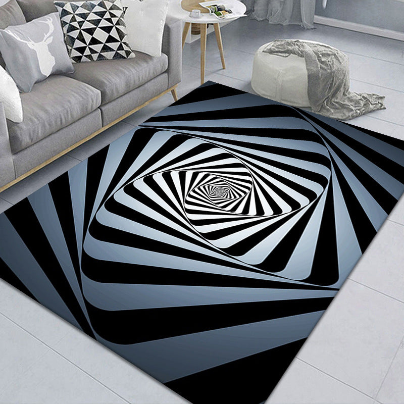 Stylish 3D Pattern Black Area Rug Soft Non-Slip Carpet