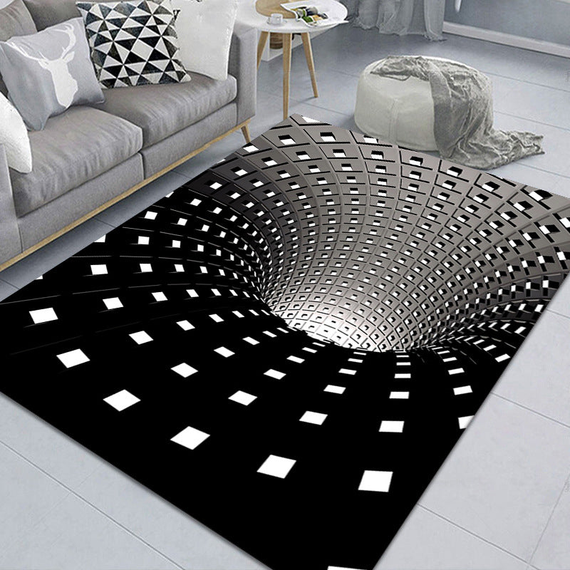 Stylish 3D Pattern Black Area Rug Soft Non-Slip Carpet