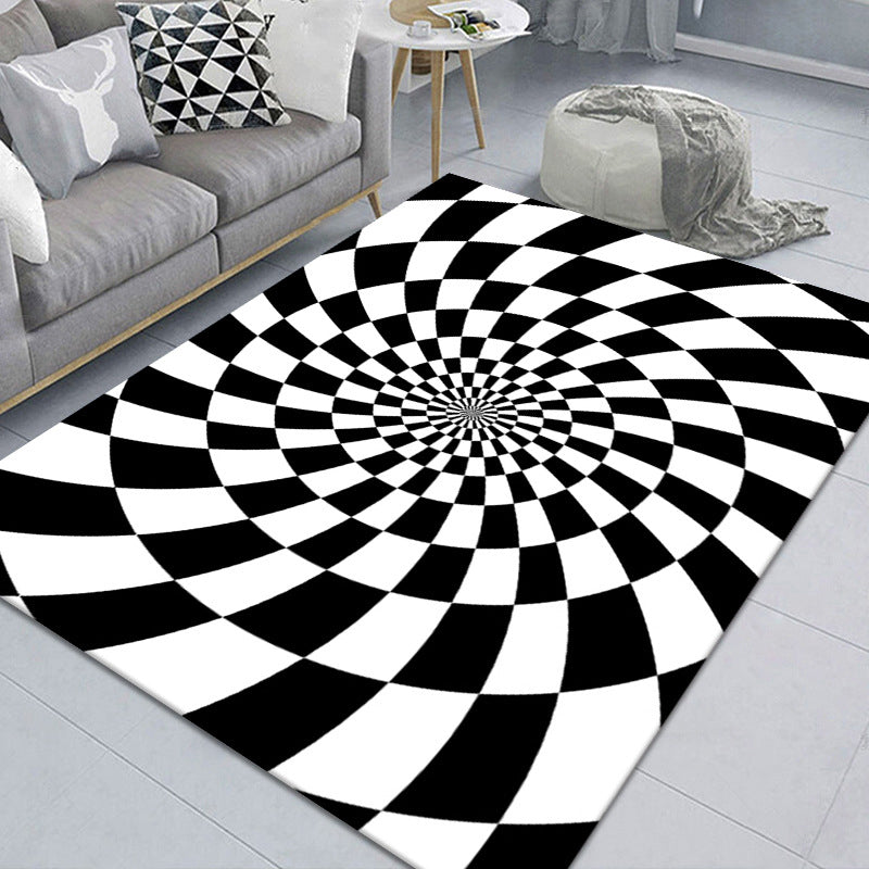 Stylish 3D Pattern Black Area Rug Soft Non-Slip Carpet