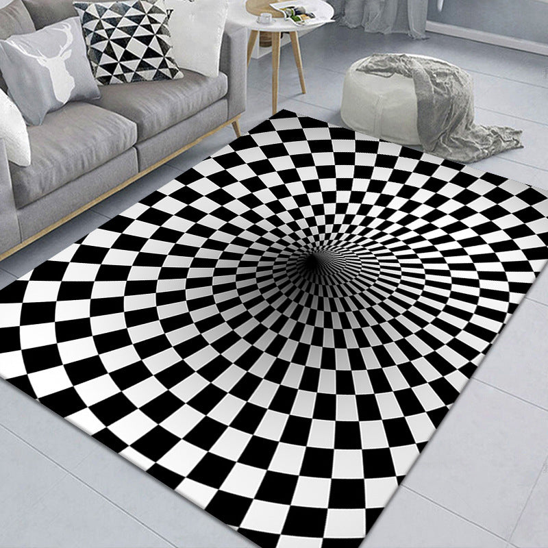 Stylish 3D Pattern Black Area Rug Soft Non-Slip Carpet