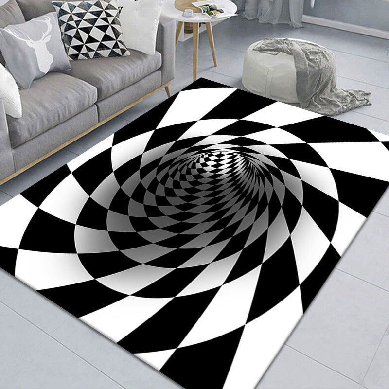 Stylish 3D Pattern Black Area Rug Soft Non-Slip Carpet